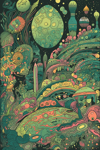 a colorful art of a landscape