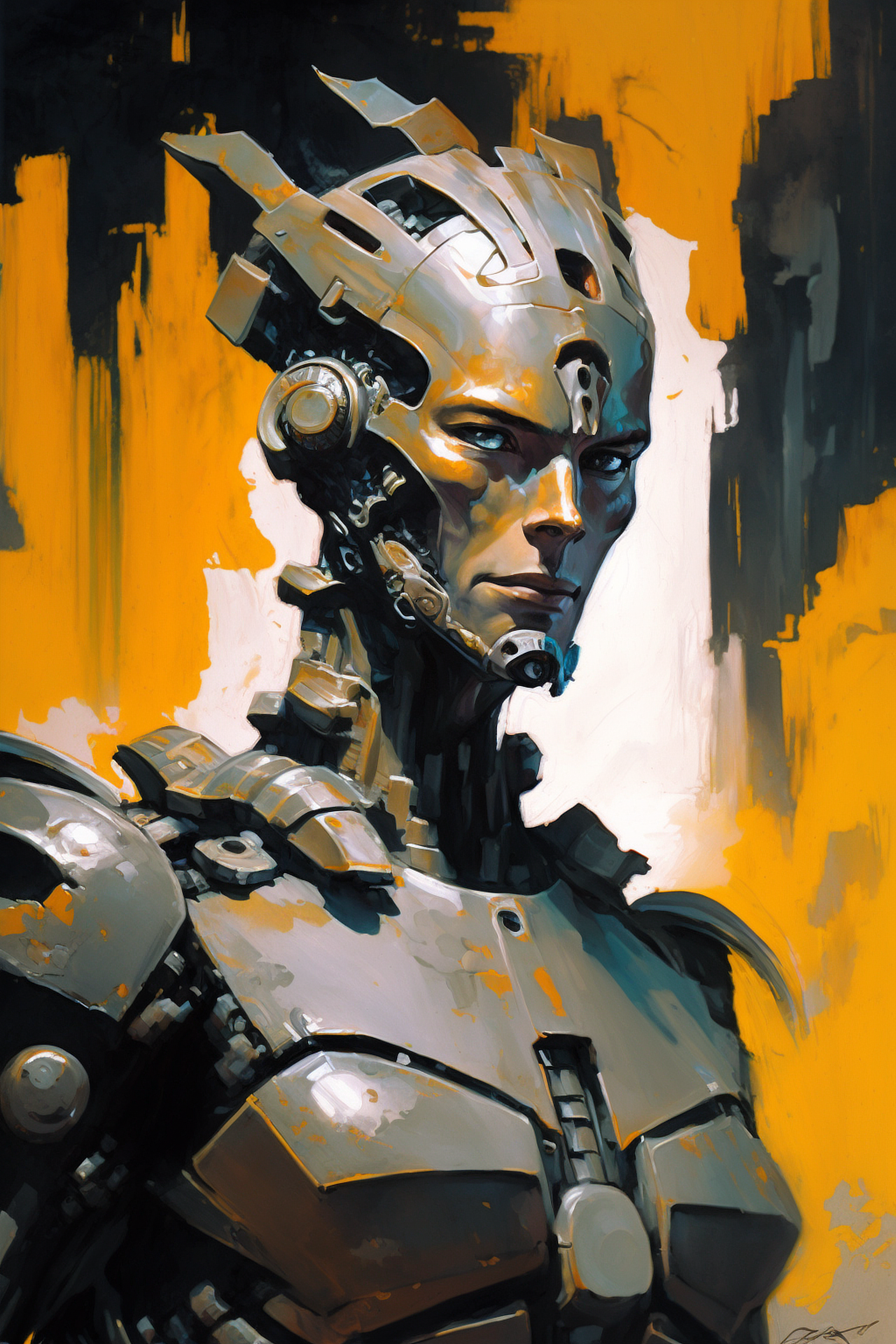 a robot with a large metal head