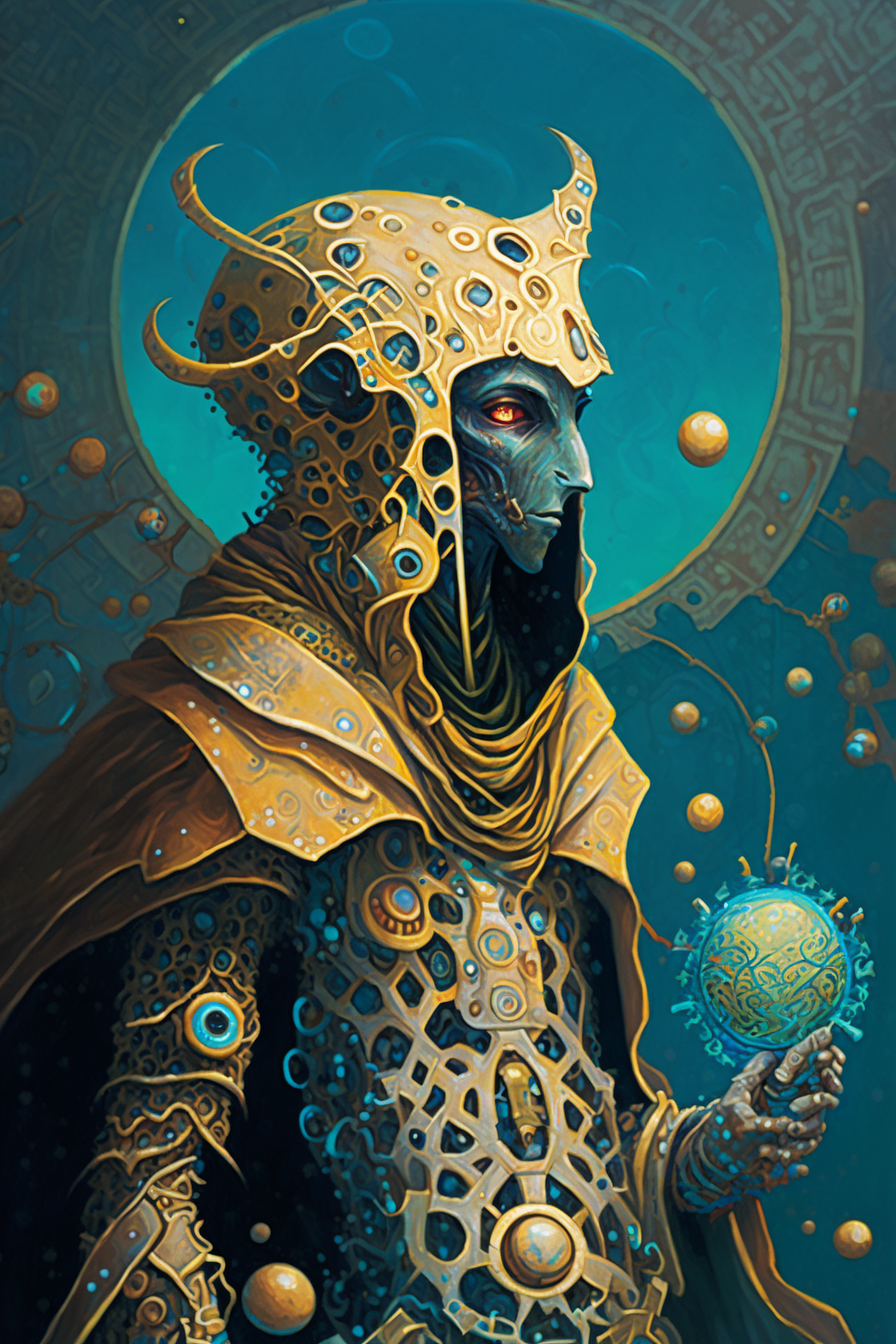 a person in a garment holding a ball