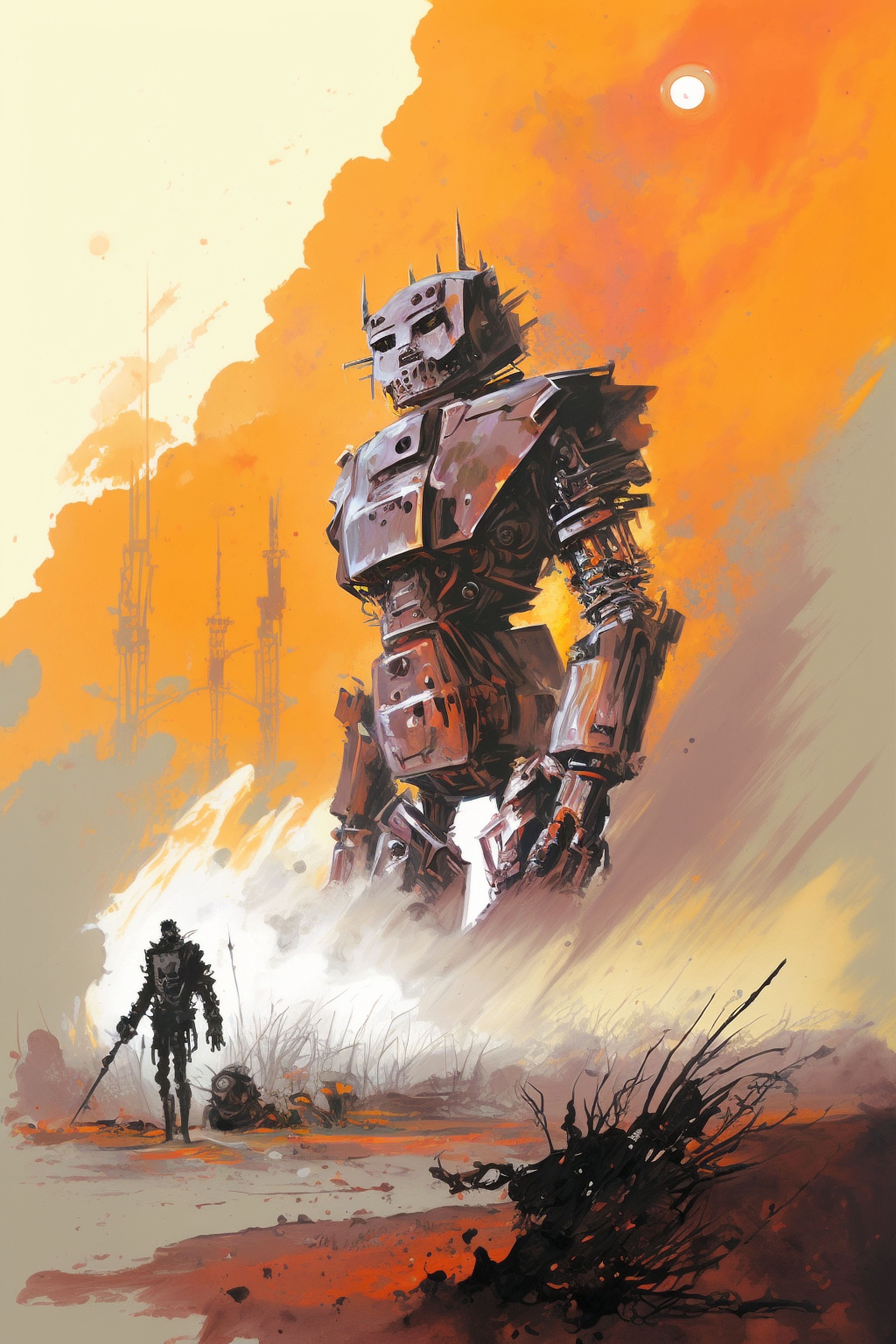 a robot standing in a desert