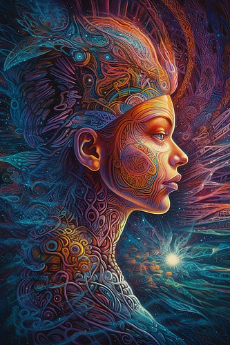 a woman with colorful hair