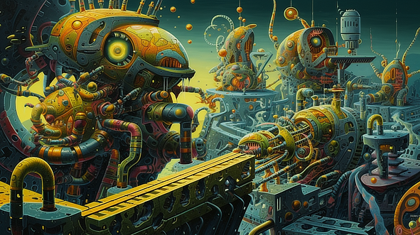 a group of robots in a factory