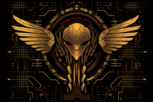 a gold and black graphic design