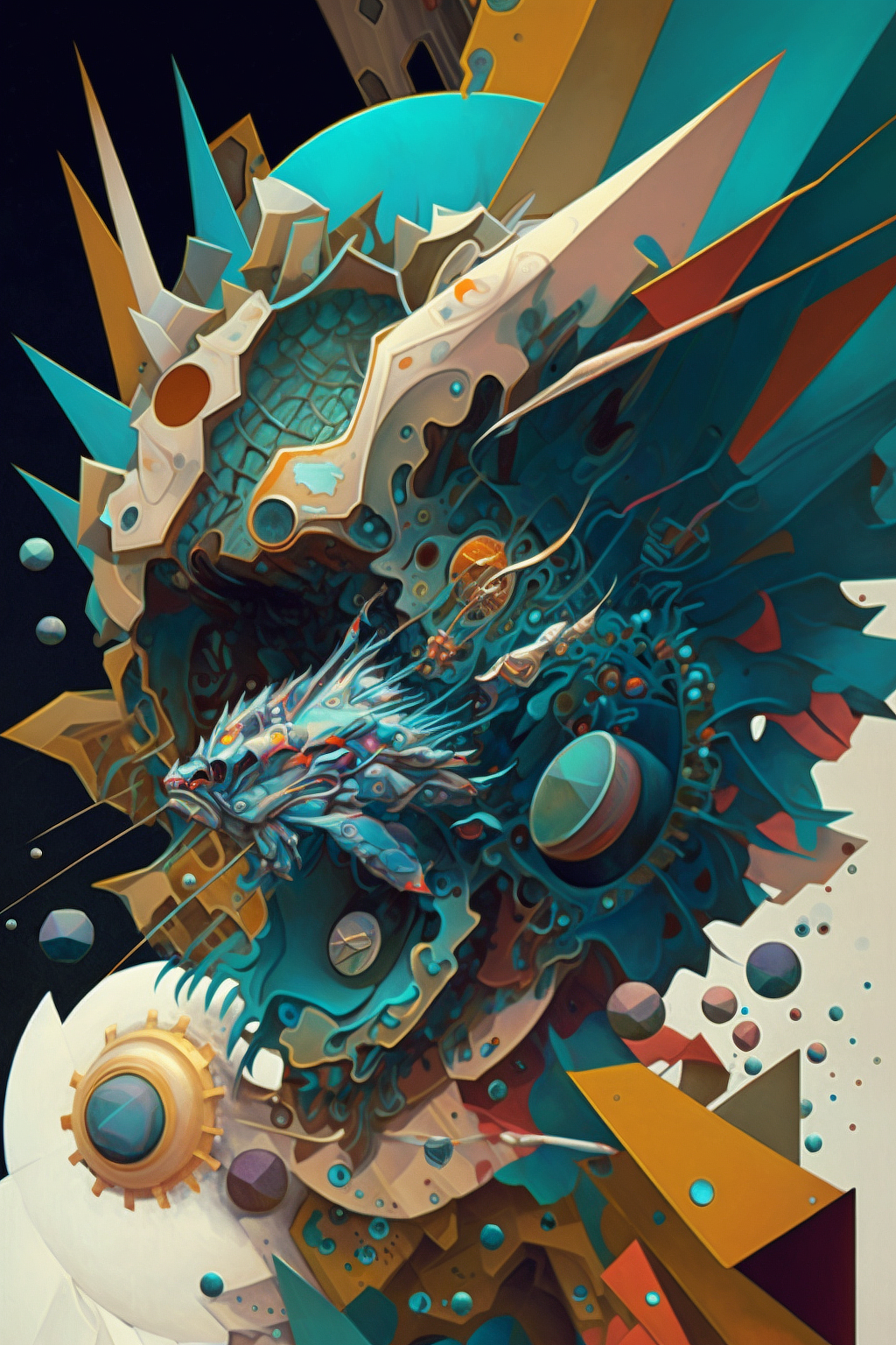 a colorful artwork of a blue and yellow creature