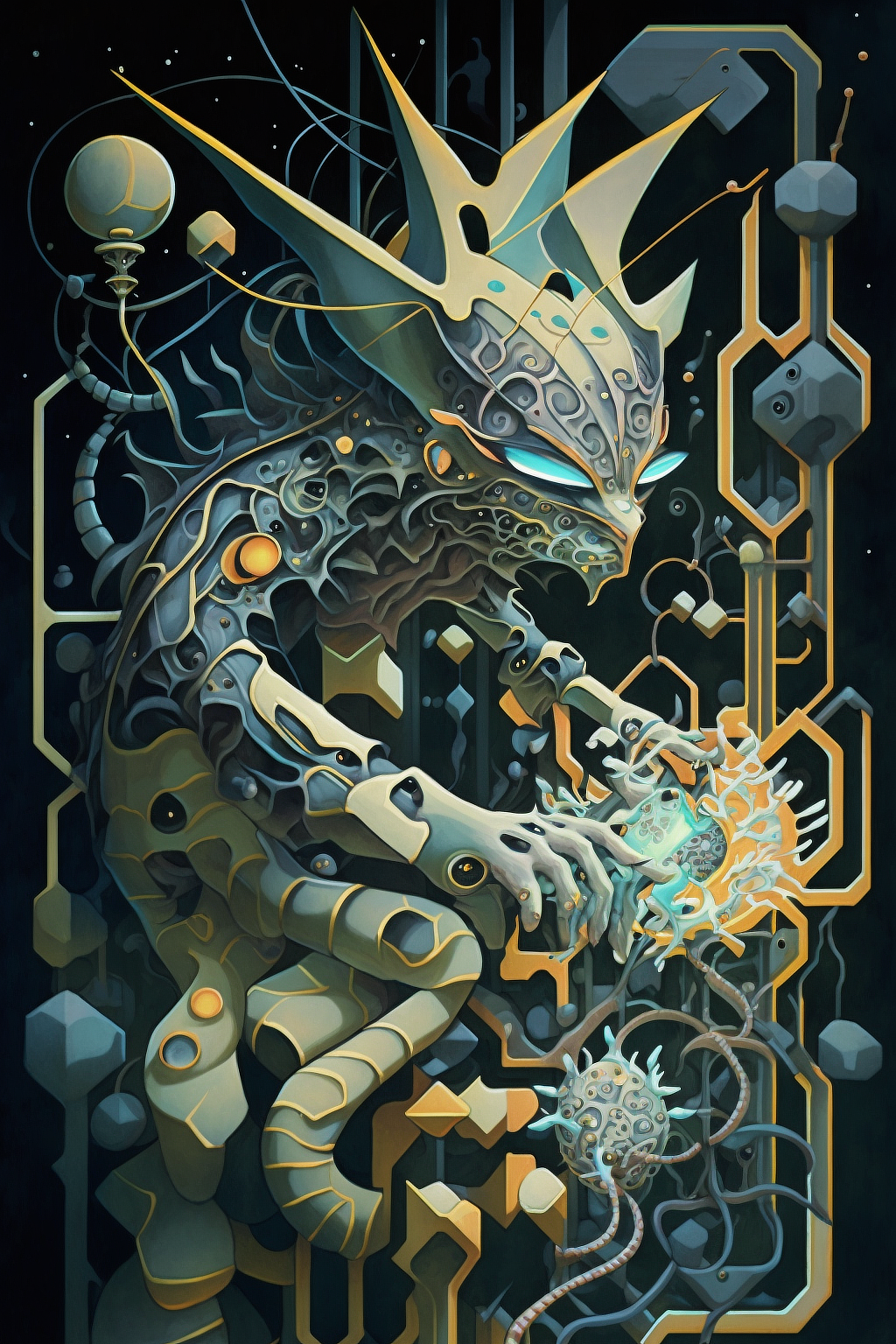 a artwork of a monster holding a phone