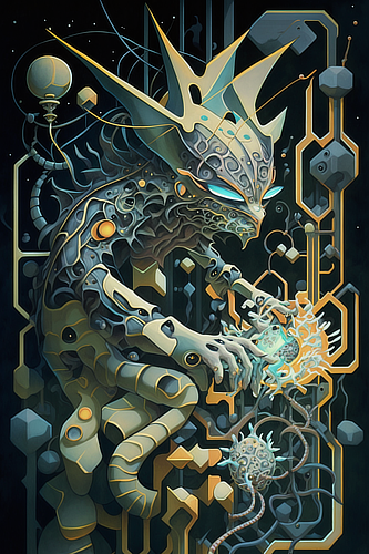 a artwork of a monster holding a phone