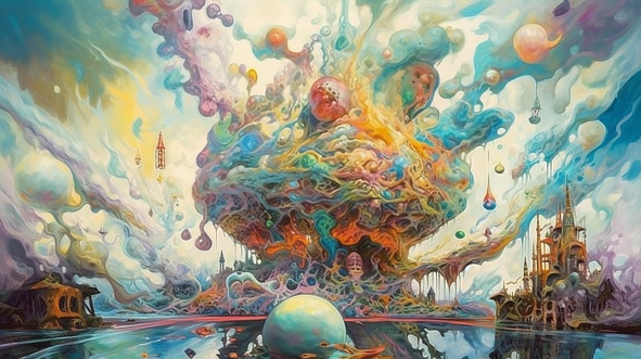 a colorful painting of a mushroom
