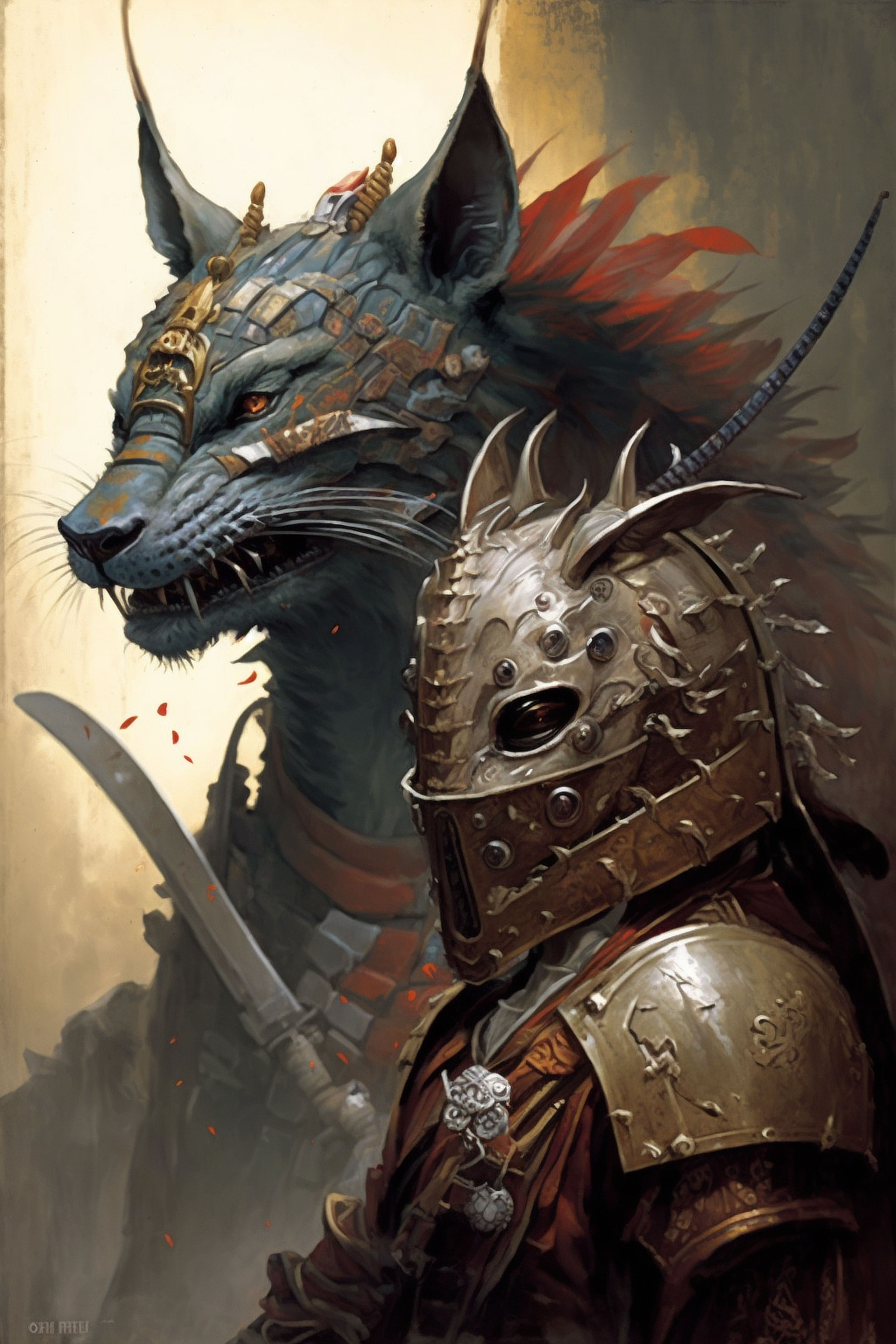 a cat with a sword and armor