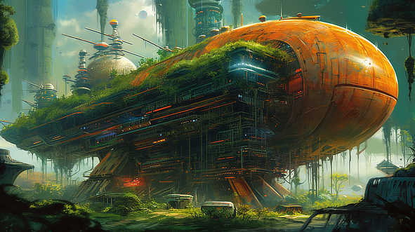 a large building with plants growing on it