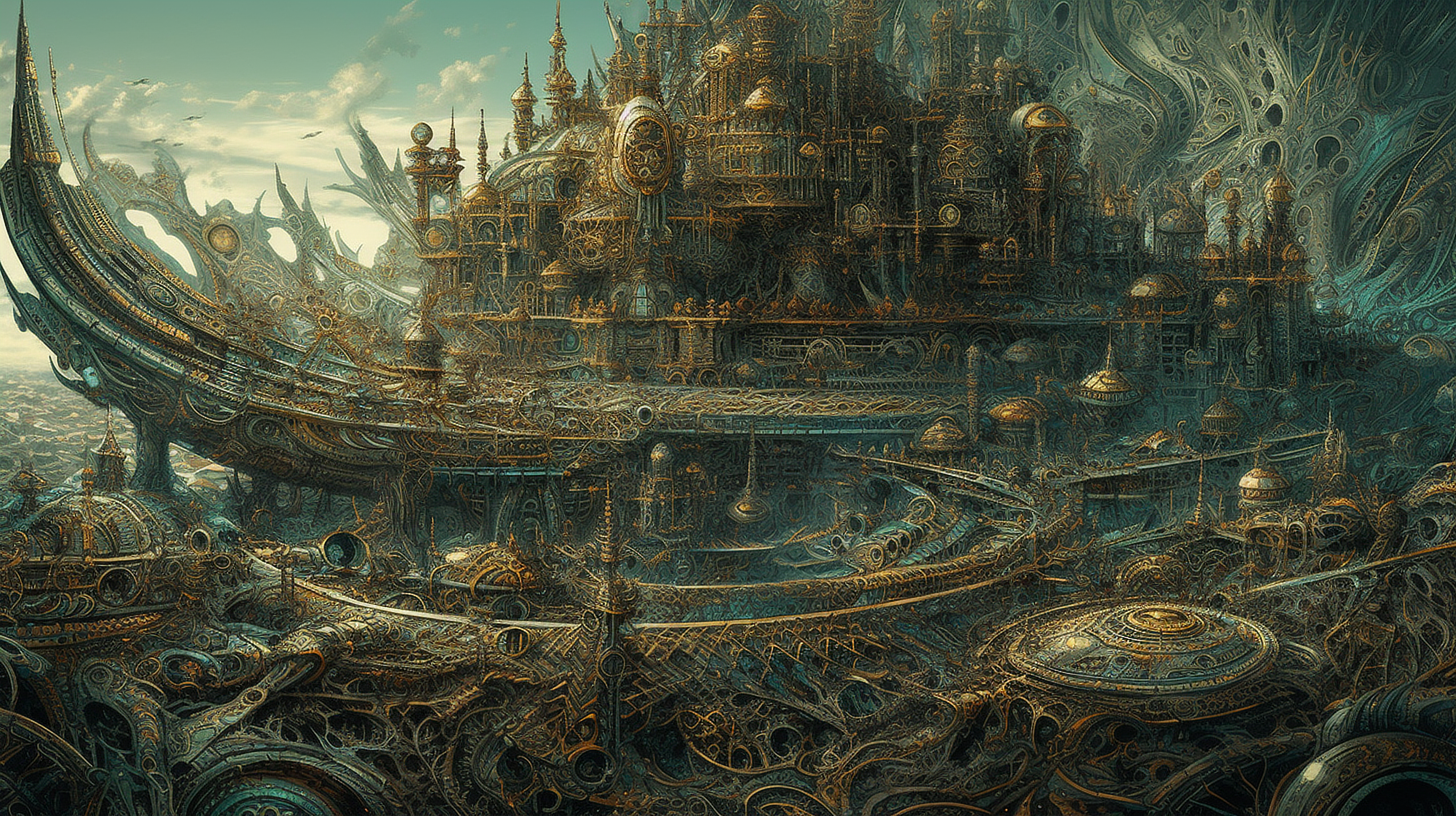 a fantasy city with many towers and towers