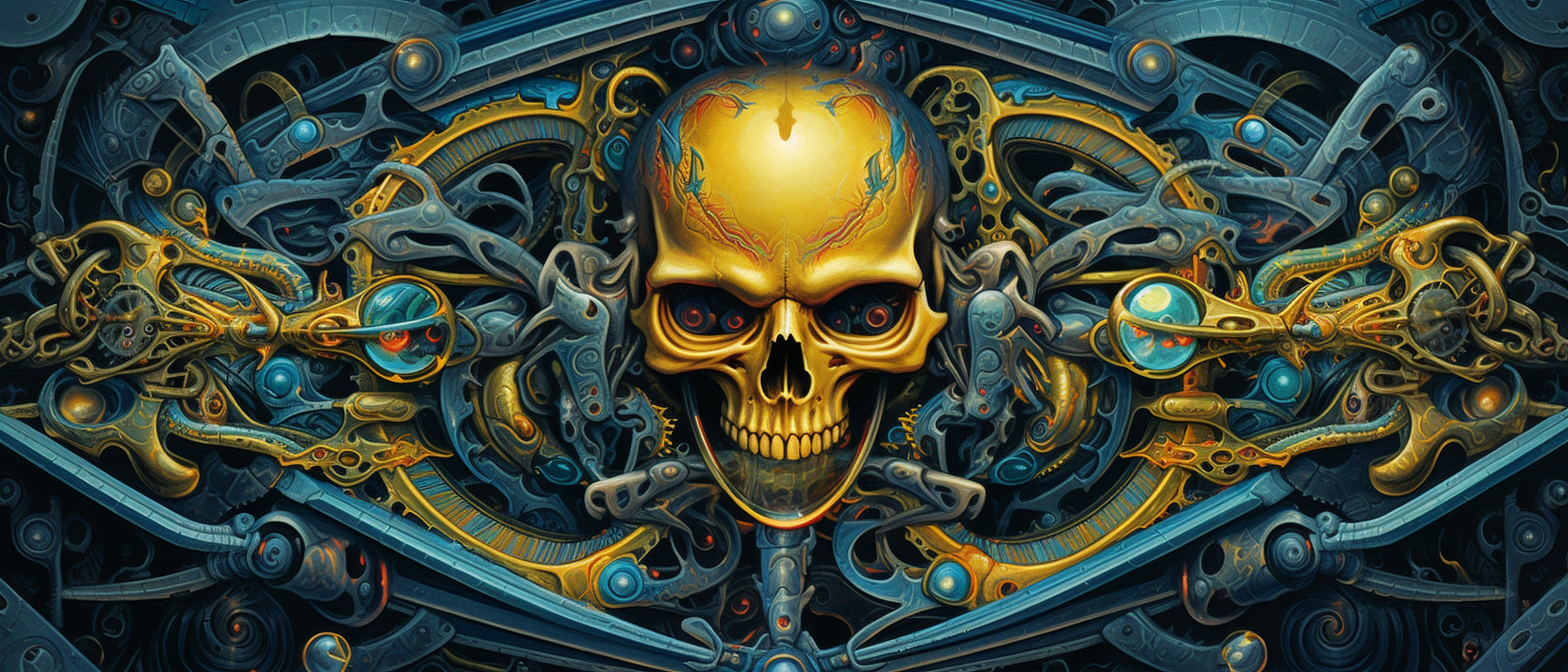 a skull with a metal structure