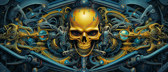 a skull with a metal structure