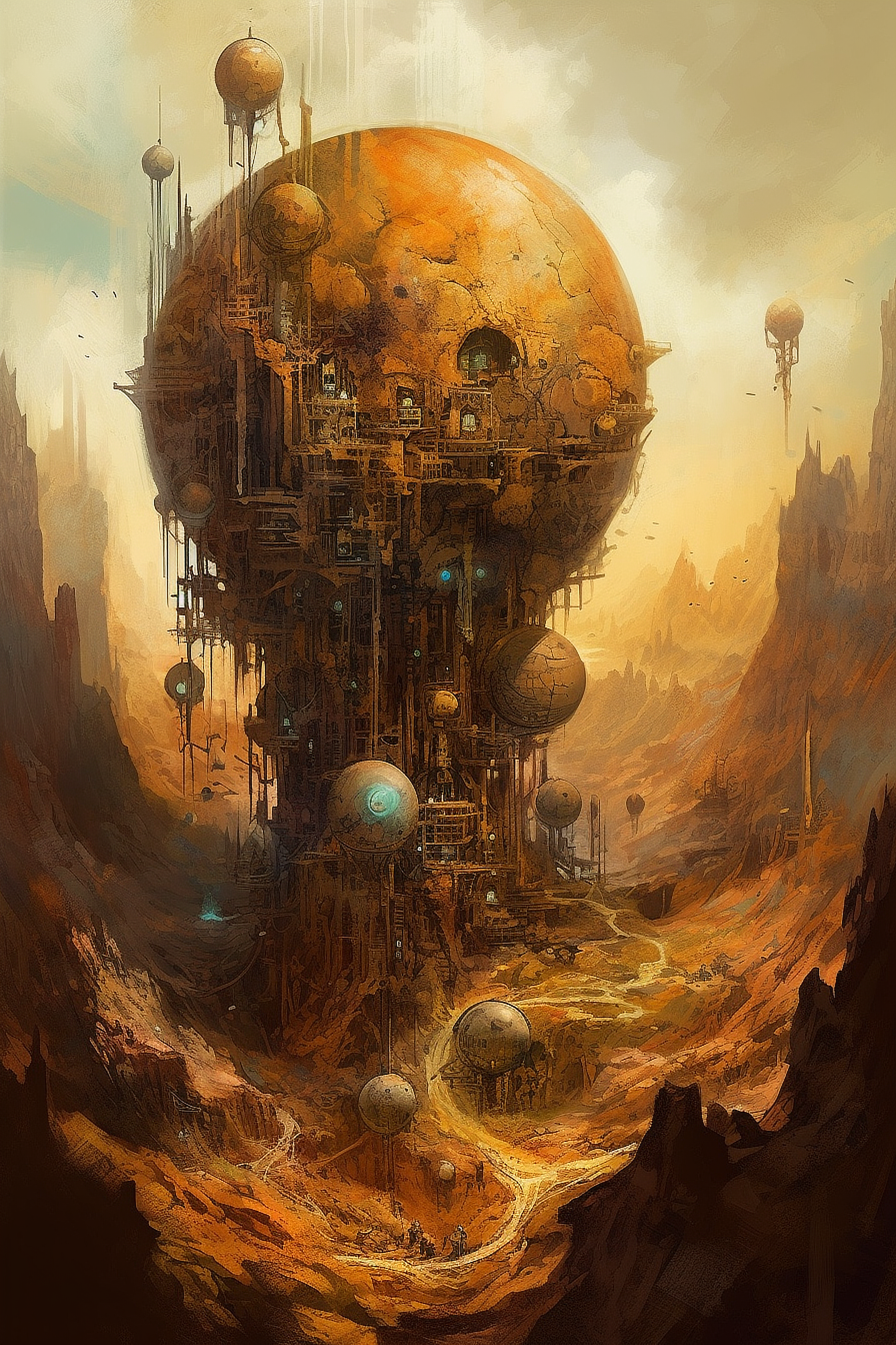 a artwork of a giant structure in a desert