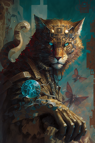 a cat with a blue eye and a blue ball