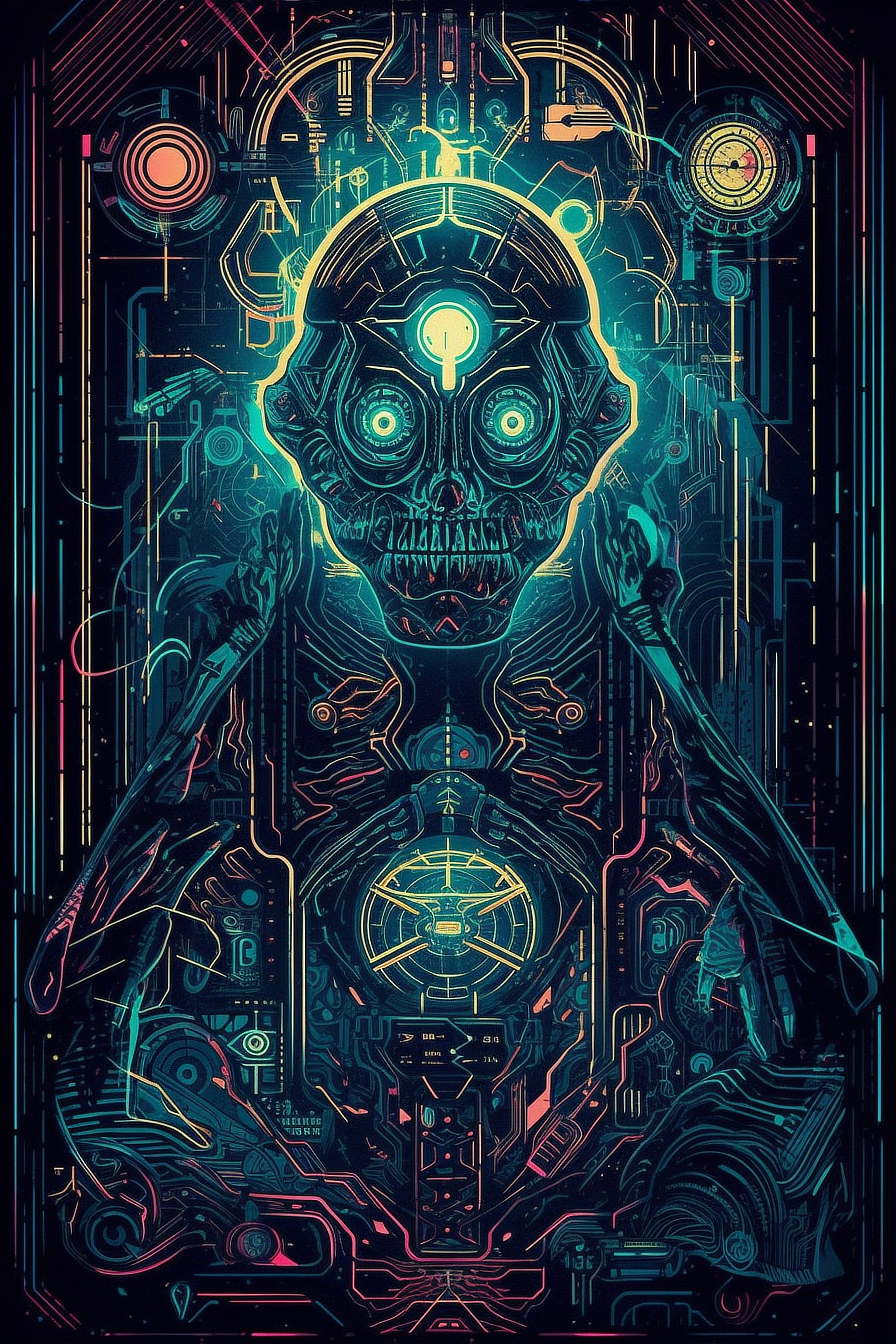 a digital art of a skeleton