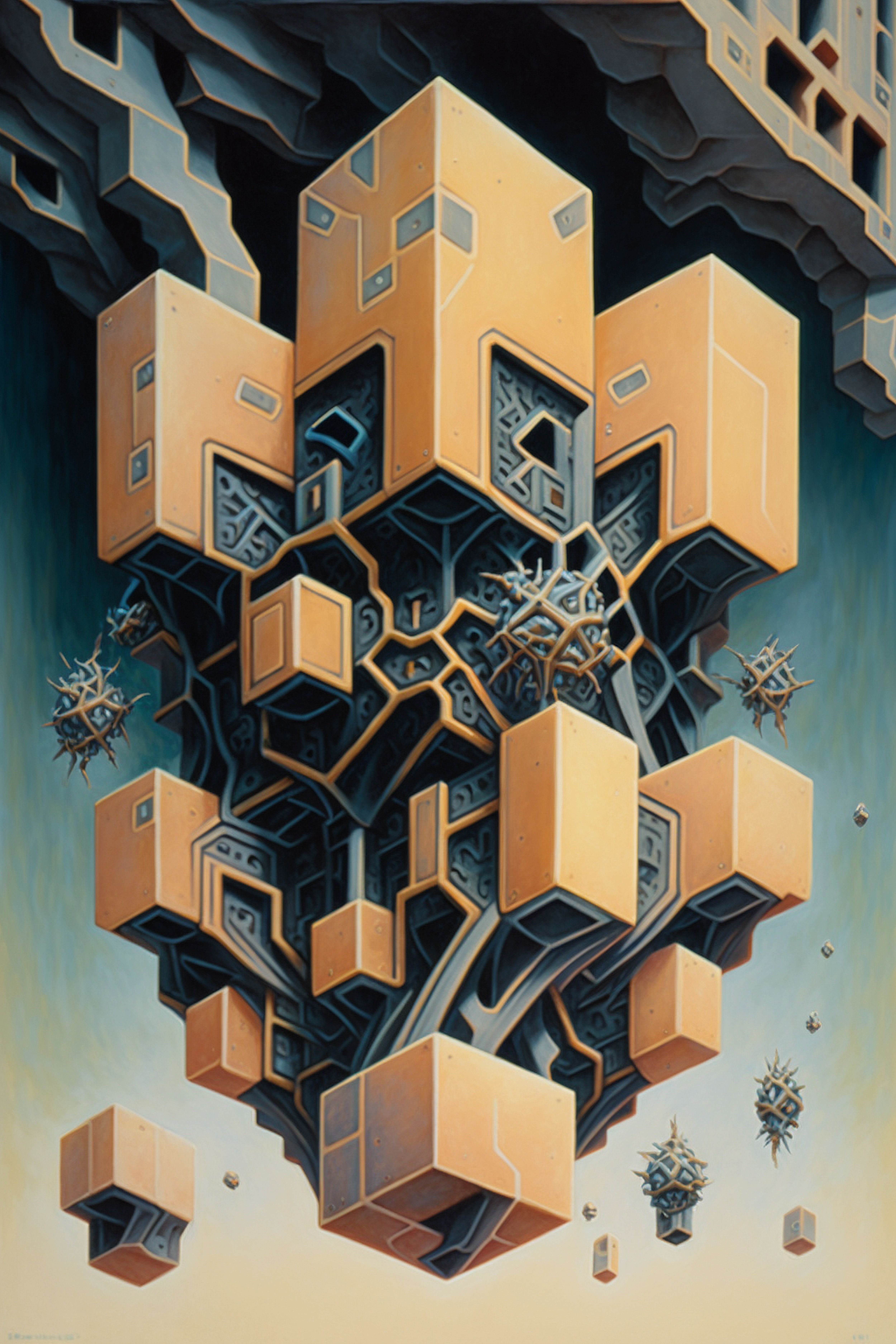 a artwork of a structure with many squares and holes