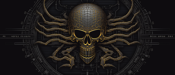 a skull with many arms