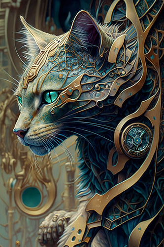 a cat with a clock on its head