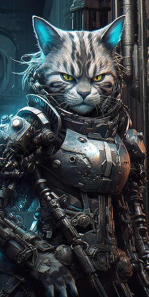 a cat in a robot suit