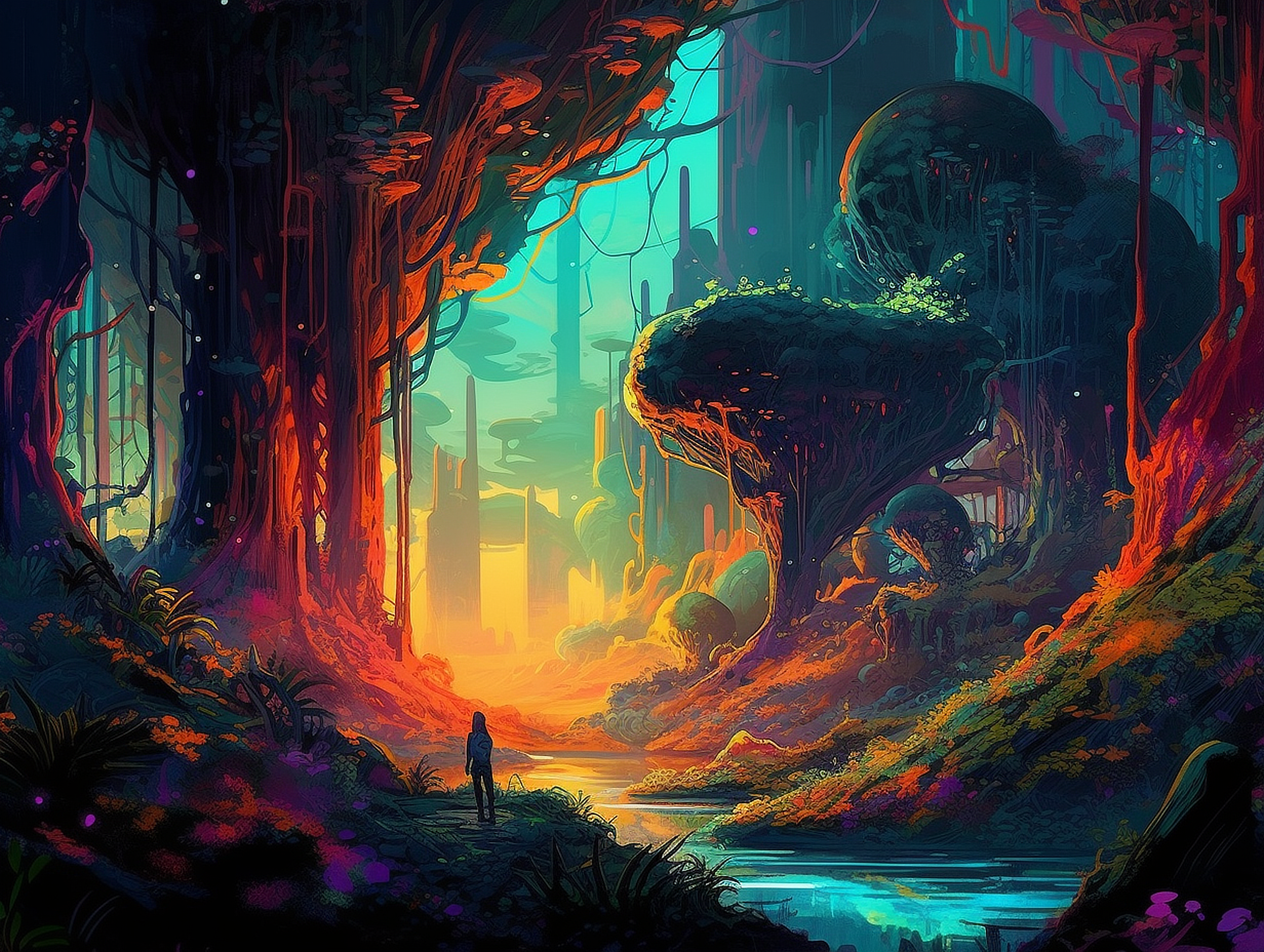 a person standing in a forest