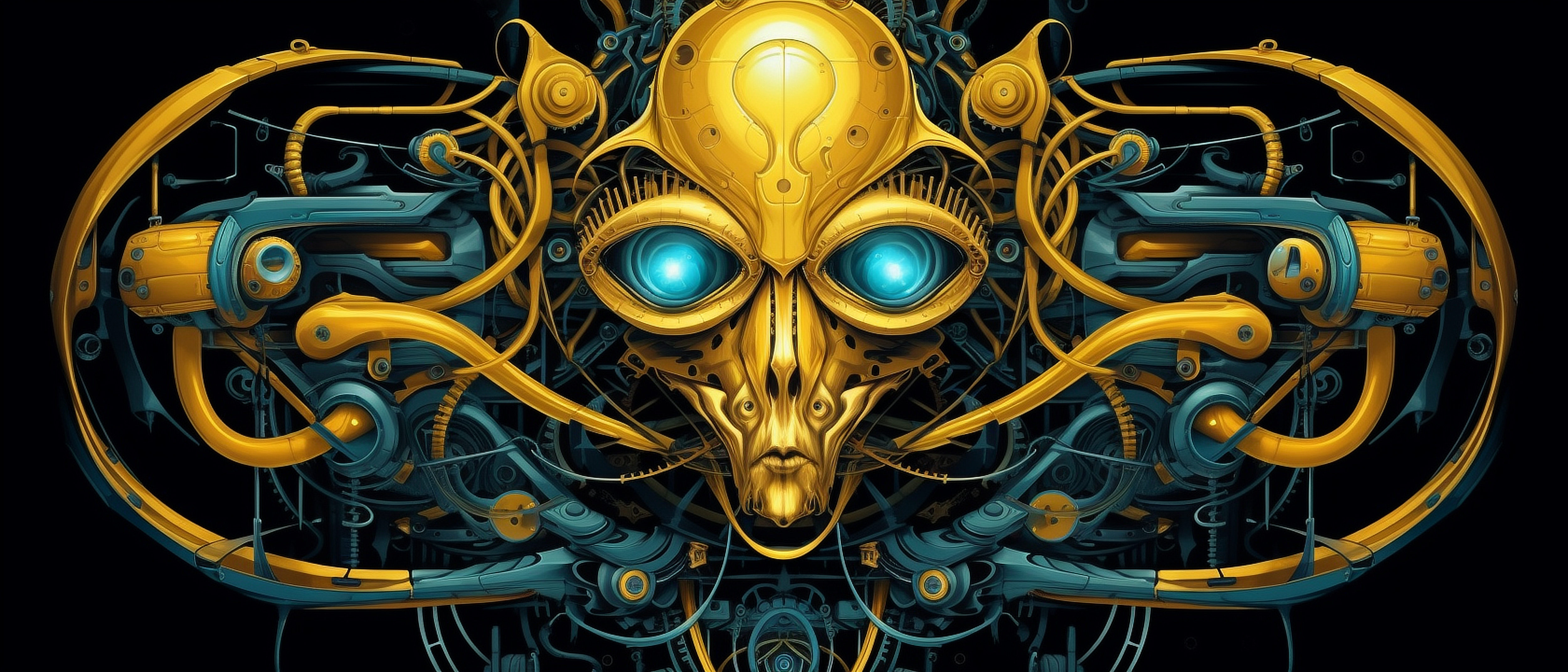 a yellow and blue robot face