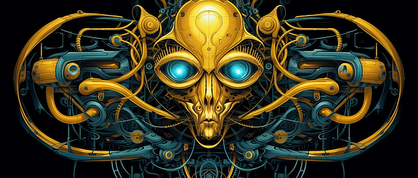 a yellow and blue robot face