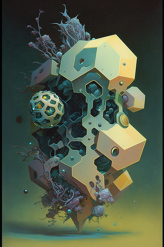 a artwork of a giant stone structure with a ball and holes