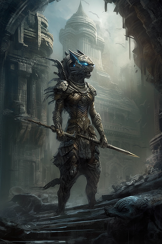 a person in armor holding two spears