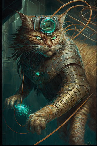 a cat wearing a robot suit