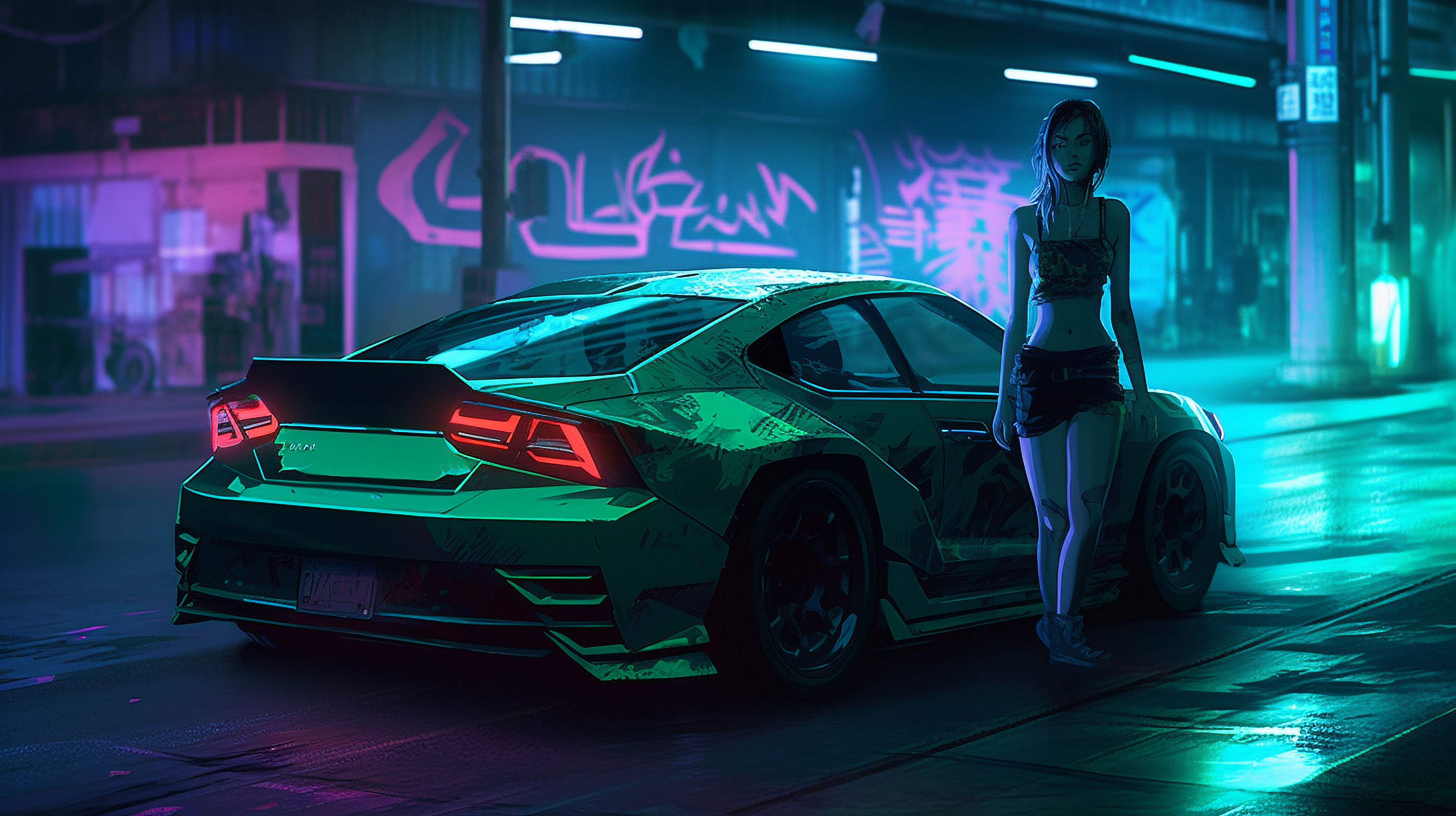 a woman standing next to a car