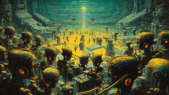 a group of robots in a city