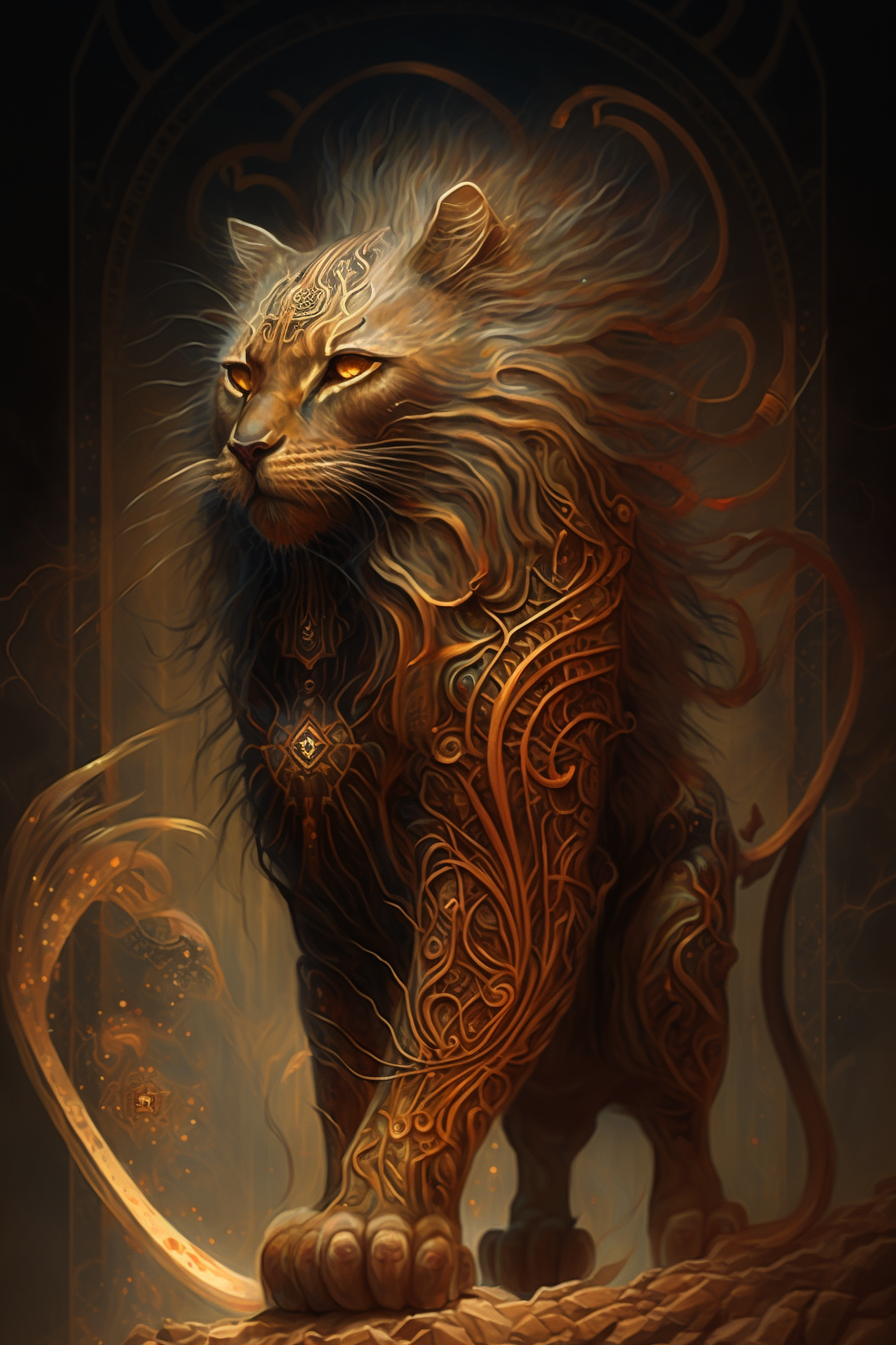 a lion with intricate patterns