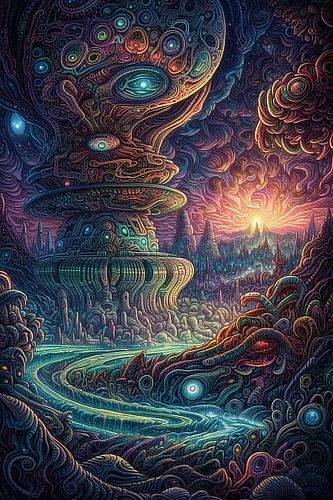 a colorful artwork of a fantasy landscape