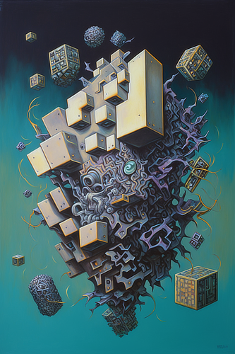 a painting of a colorful structure