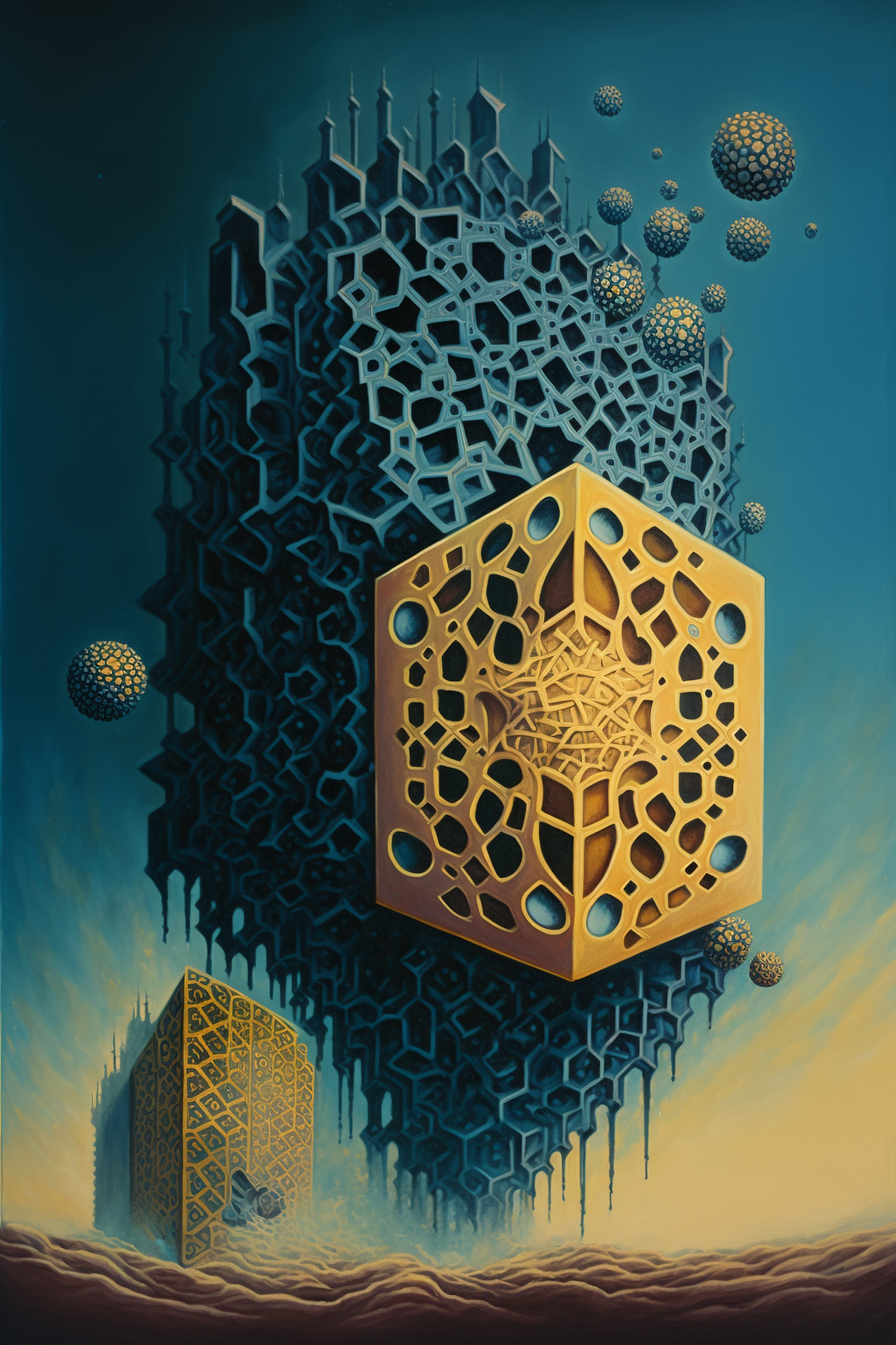 a painting of a cube with a pattern