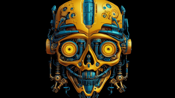 a yellow and blue robot head