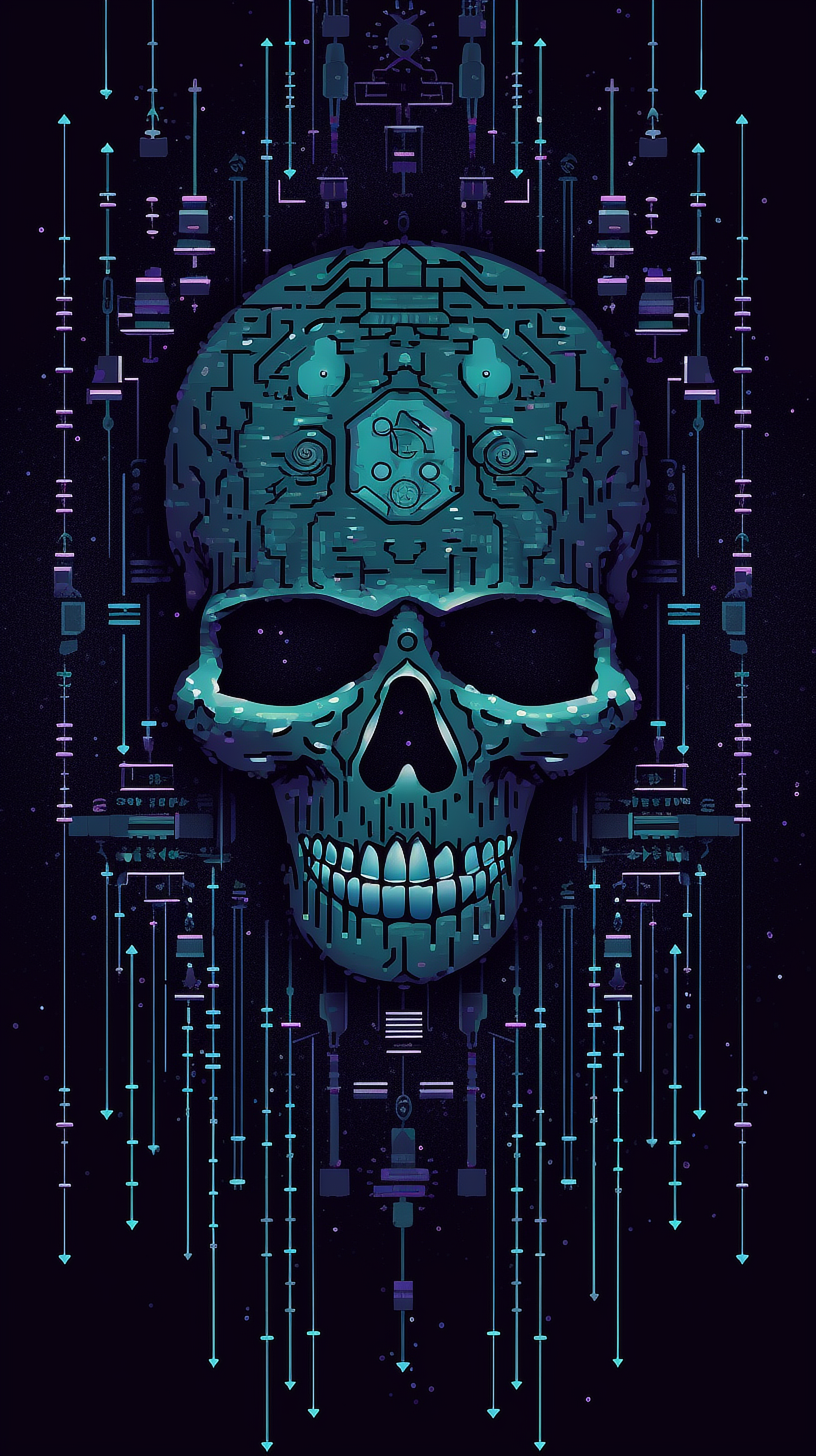 a skull with a circuit board