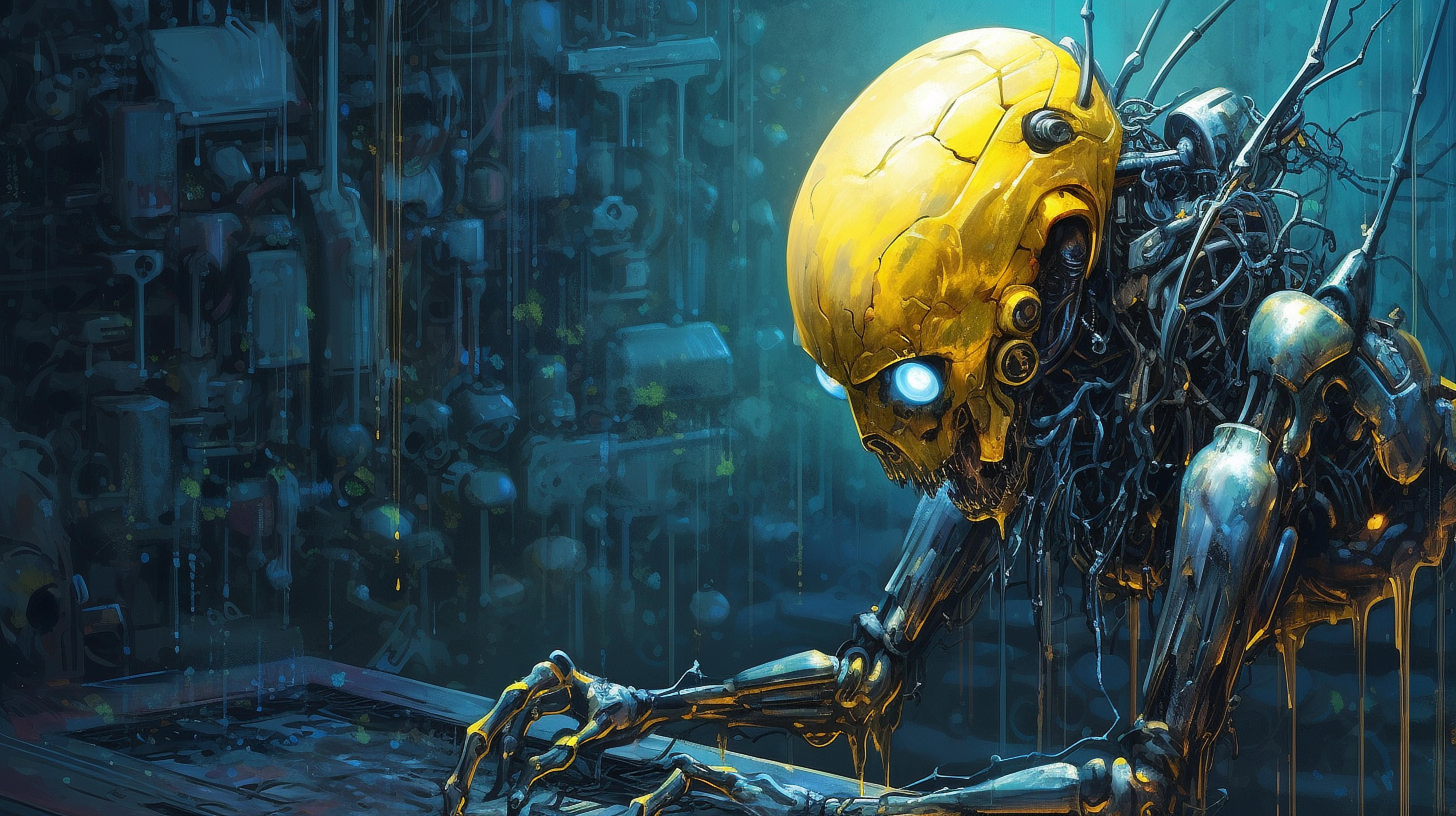 a robot with a yellow head