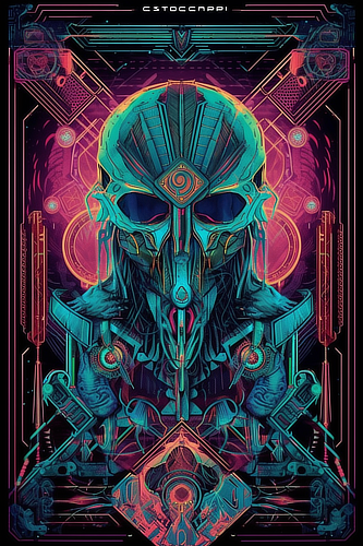 a poster of a robot with a mask