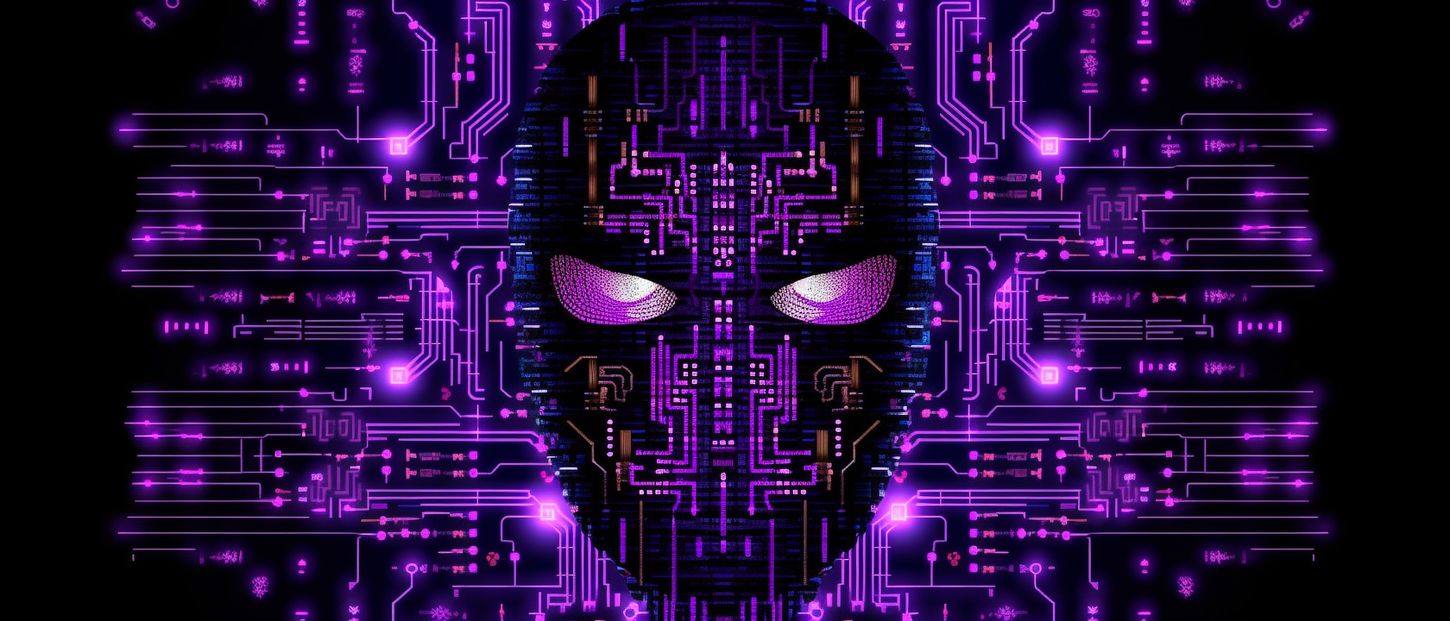 a black mask with purple lights