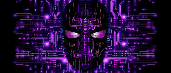 a black mask with purple lights