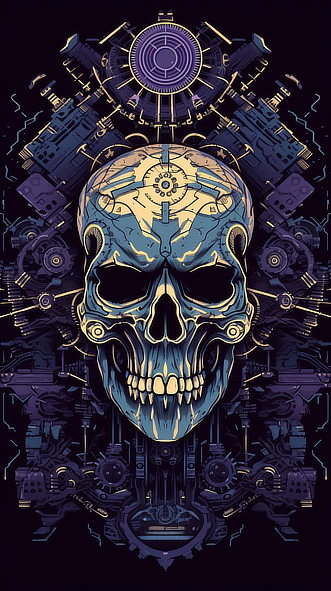 a skull with a mechanical design