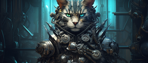 a cat in a robot suit