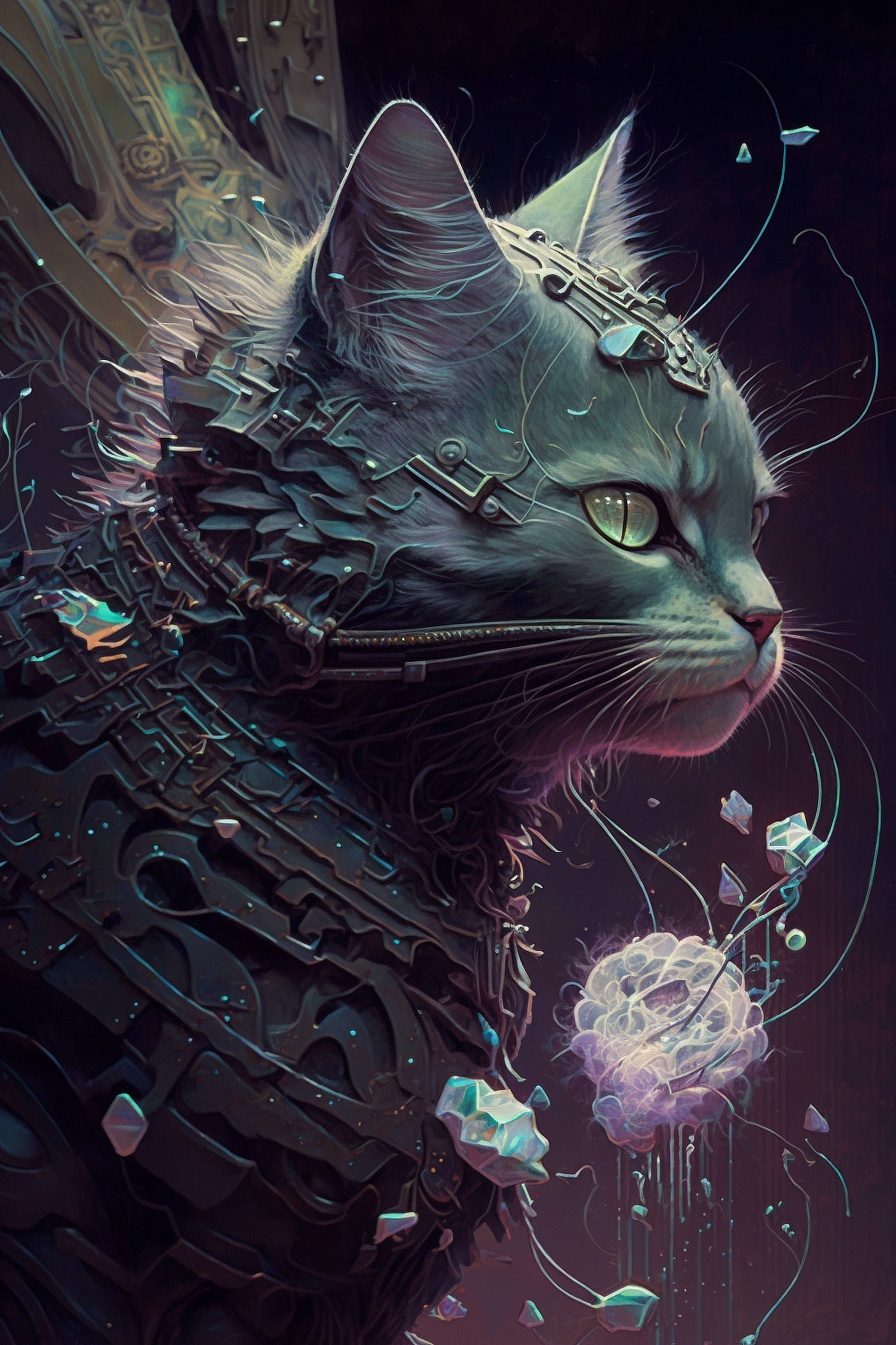 a cat with a metal collar