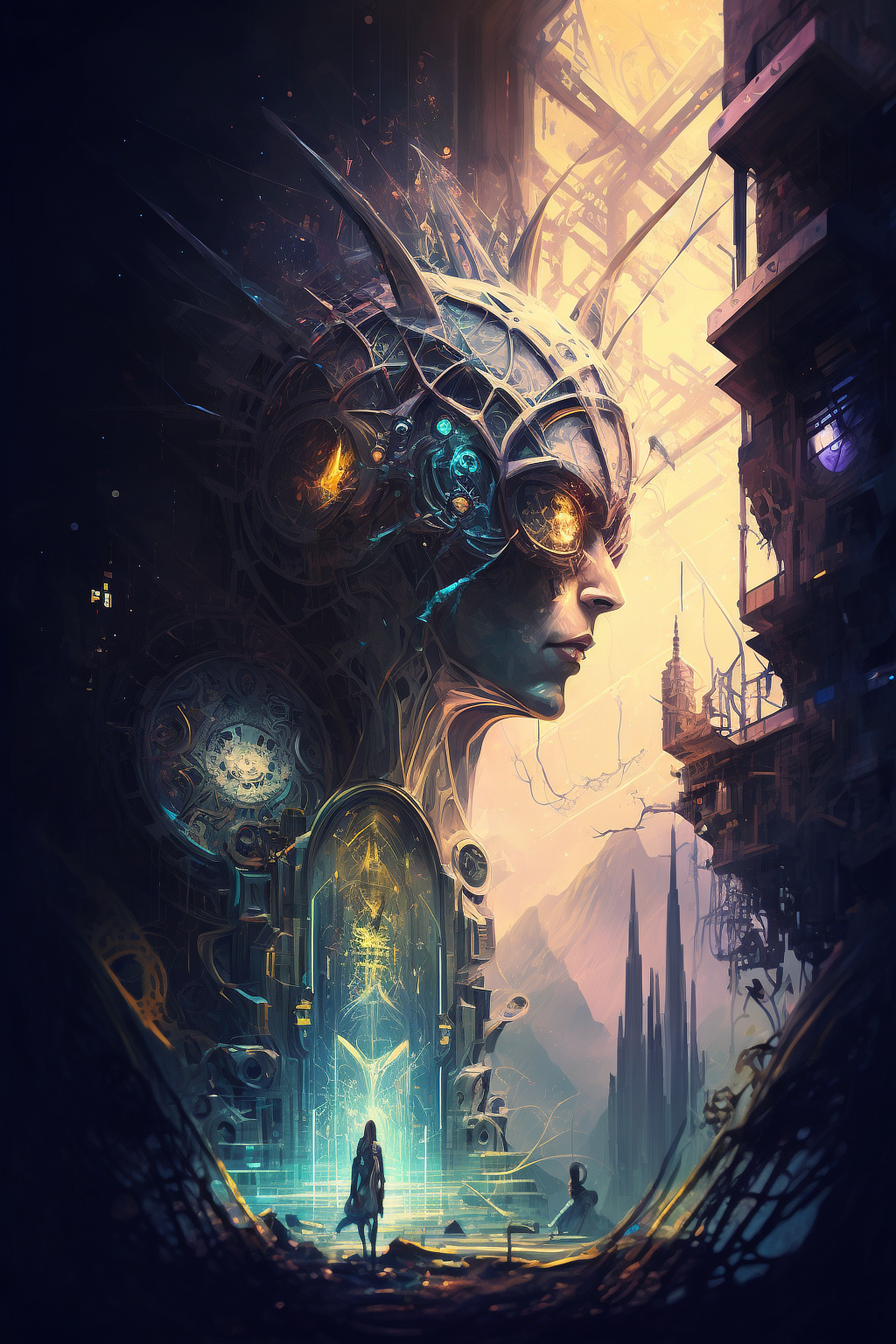 a digital art of a woman in a futuristic setting