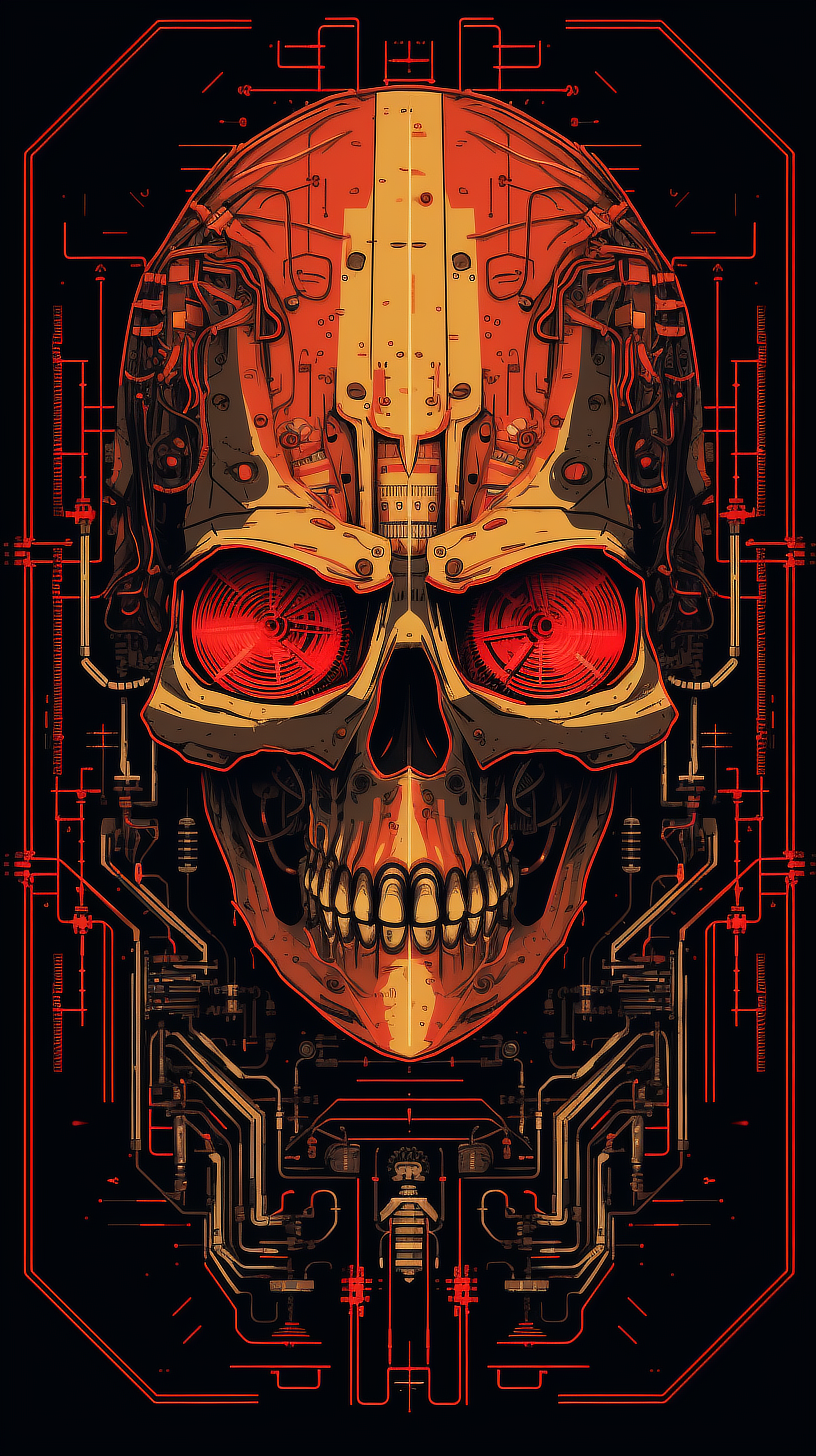 a skull with red eyes and a black background