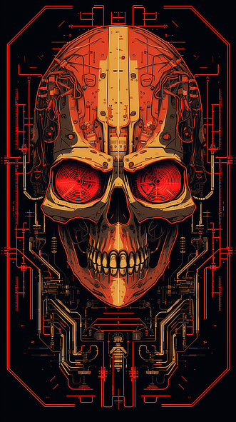 a skull with red eyes and a black background