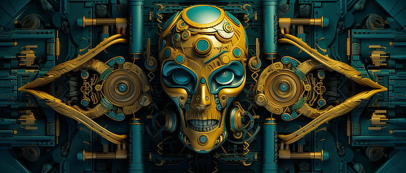 a gold and blue metal mask