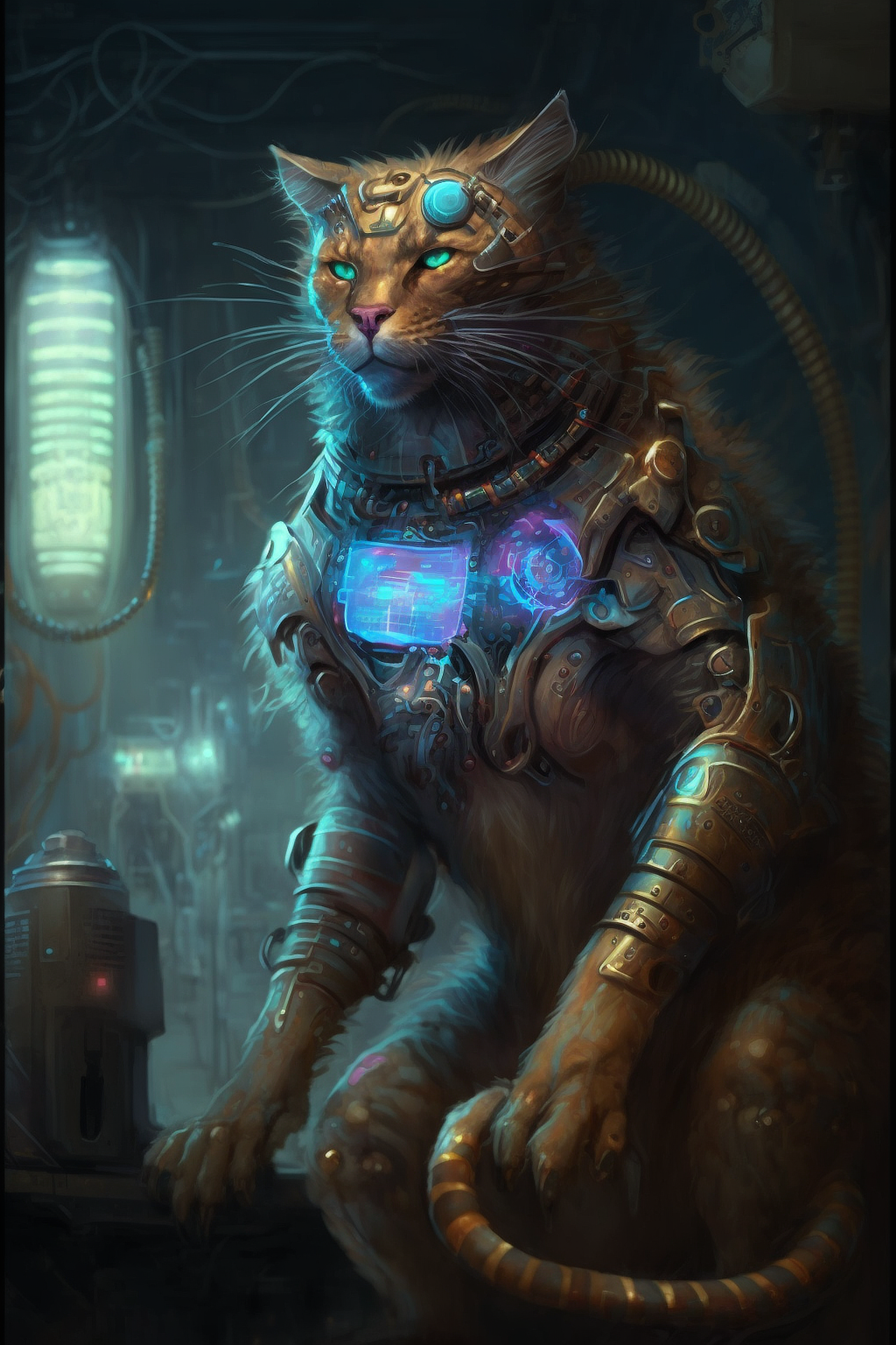 a cat with a robot garment
