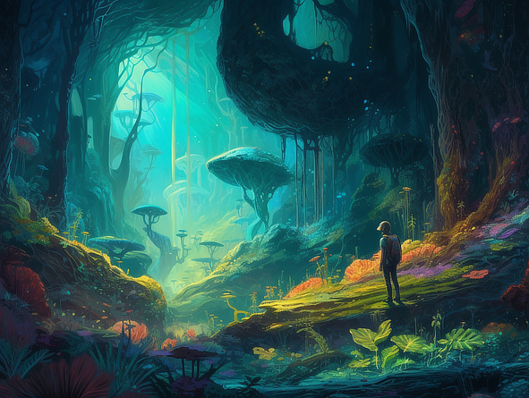 a person standing in a forest